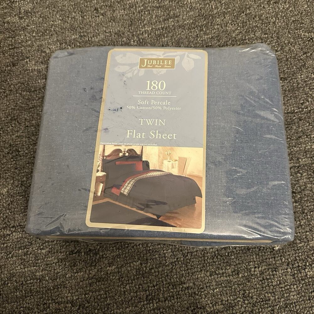 Vintage Jubilee Percale Blue Navy Twin Flat Sheet NIP